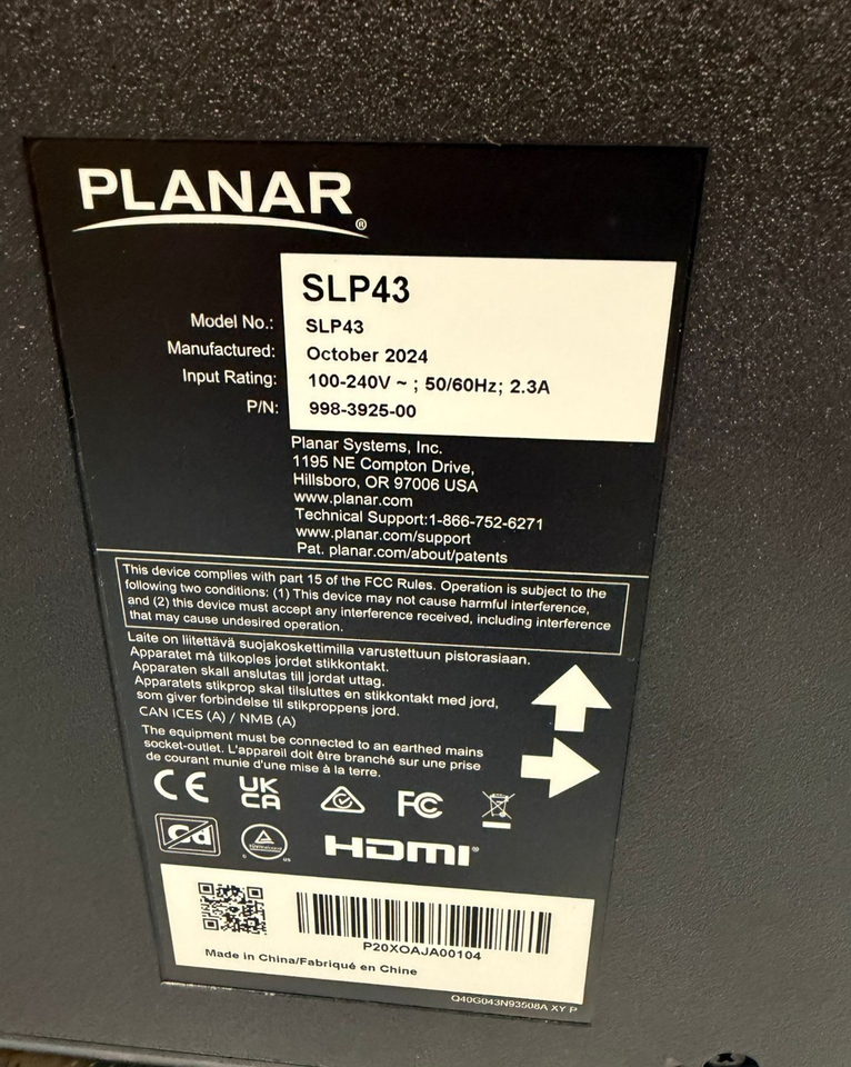 Planar SLP43-T Simplicity P Series – 43″ LED-backlit LCD display -4K Brand New
